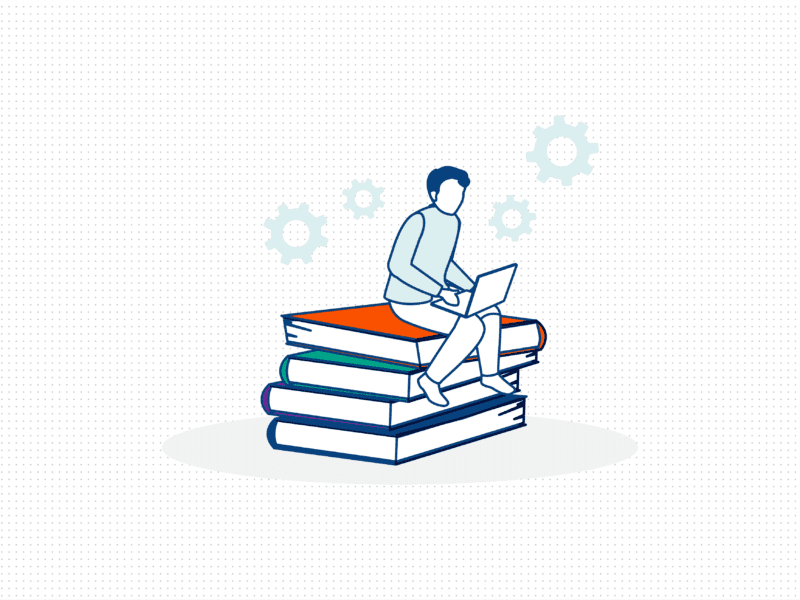 Vector graphic of a person sitting on a pile of books