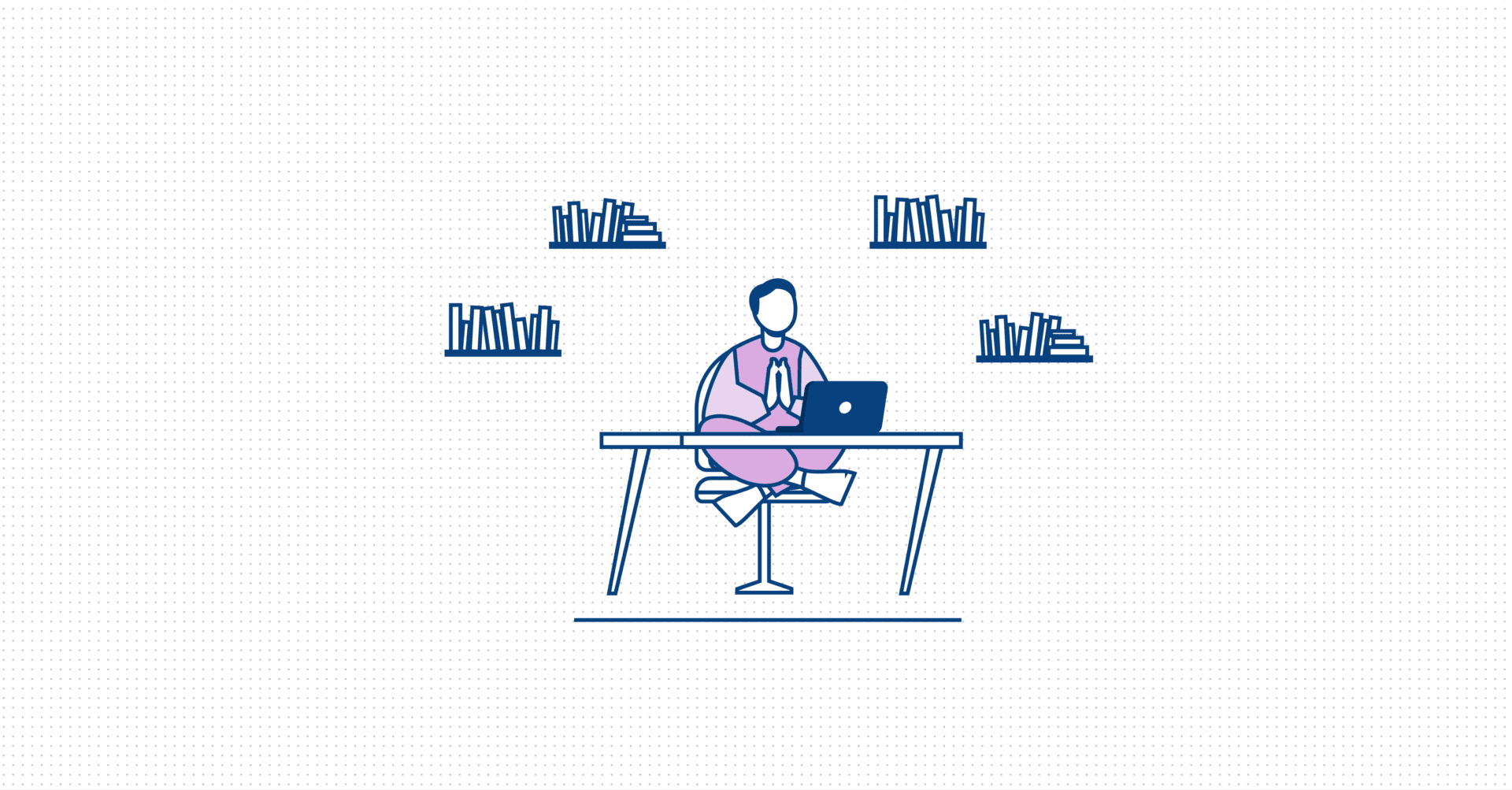Vector graphic of a person sitting cross legged at a computer desk