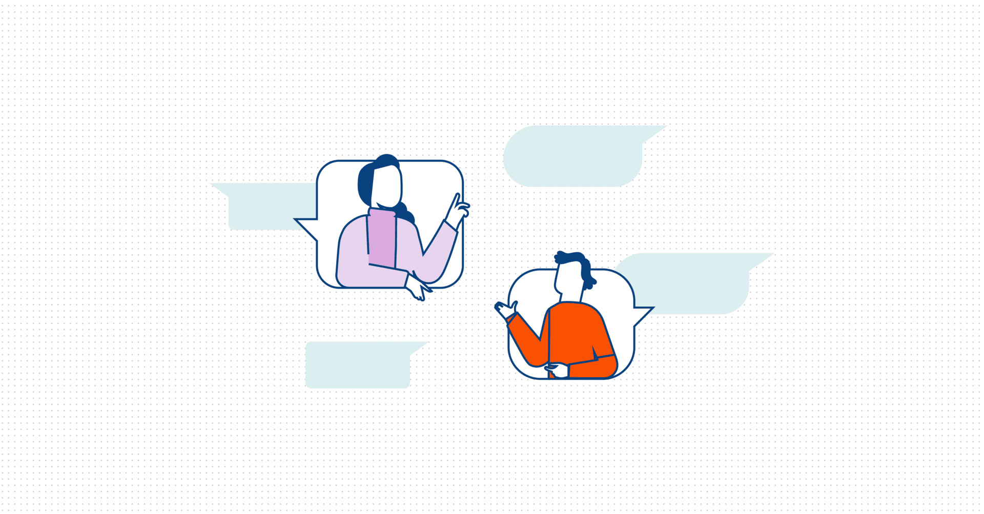 Vector graphic of two people in speech bubbles