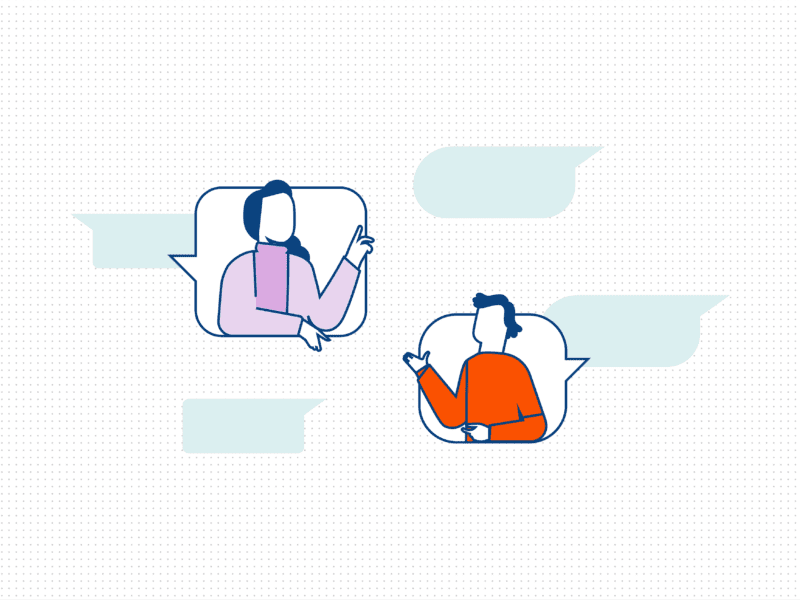 Vector graphic of two people in speech bubbles