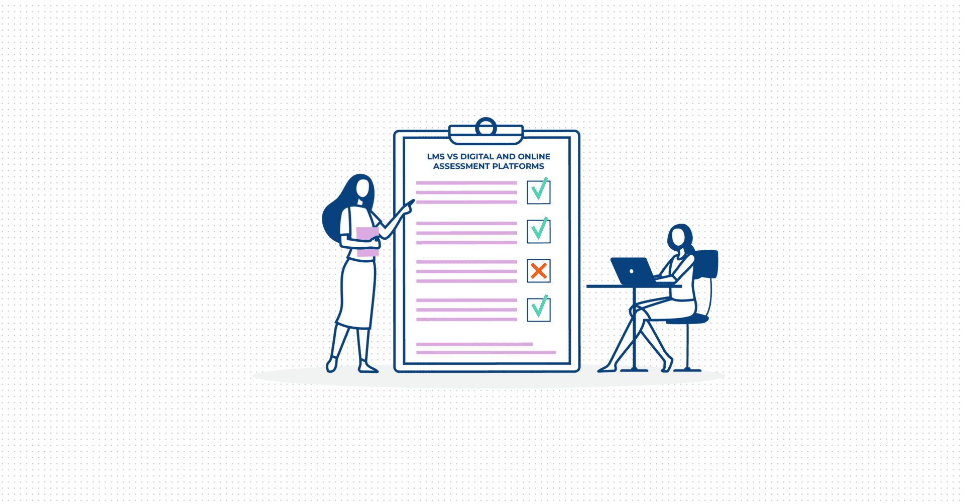 Vector graphic of two woman standing next to a checklist