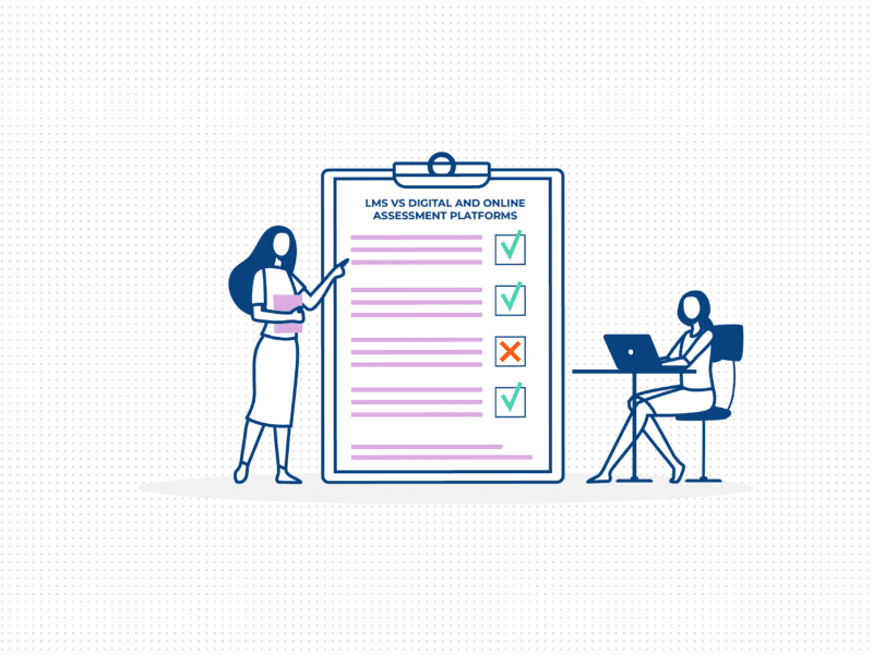 Vector graphic of two woman standing next to a checklist